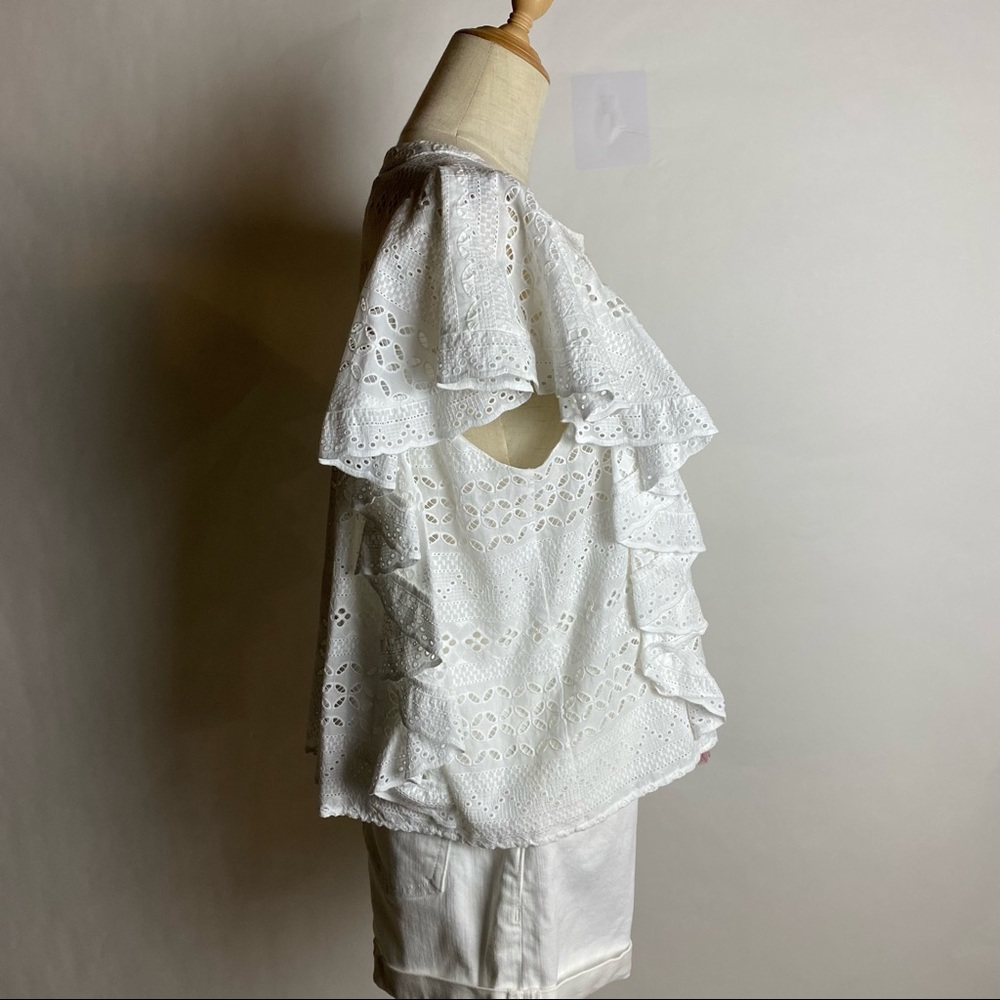 NWT REBECCA MINKOFF Caro Eyelet Ruffle Top White M - Picture 4 of 10